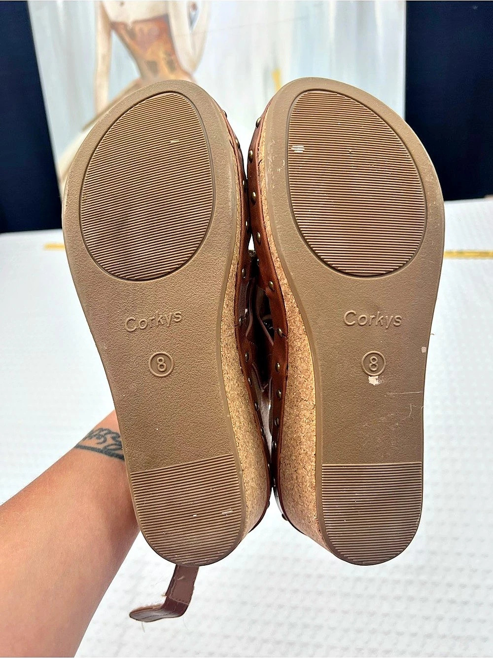 Corky's Woven Cork Wedge Sandals Brown US 8 - Picture 7 of 8